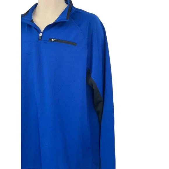 Fila Mens LS 1/4 Zip Pullover Golf/Track Athletic Jacket Royal Blue/Black‎ L
